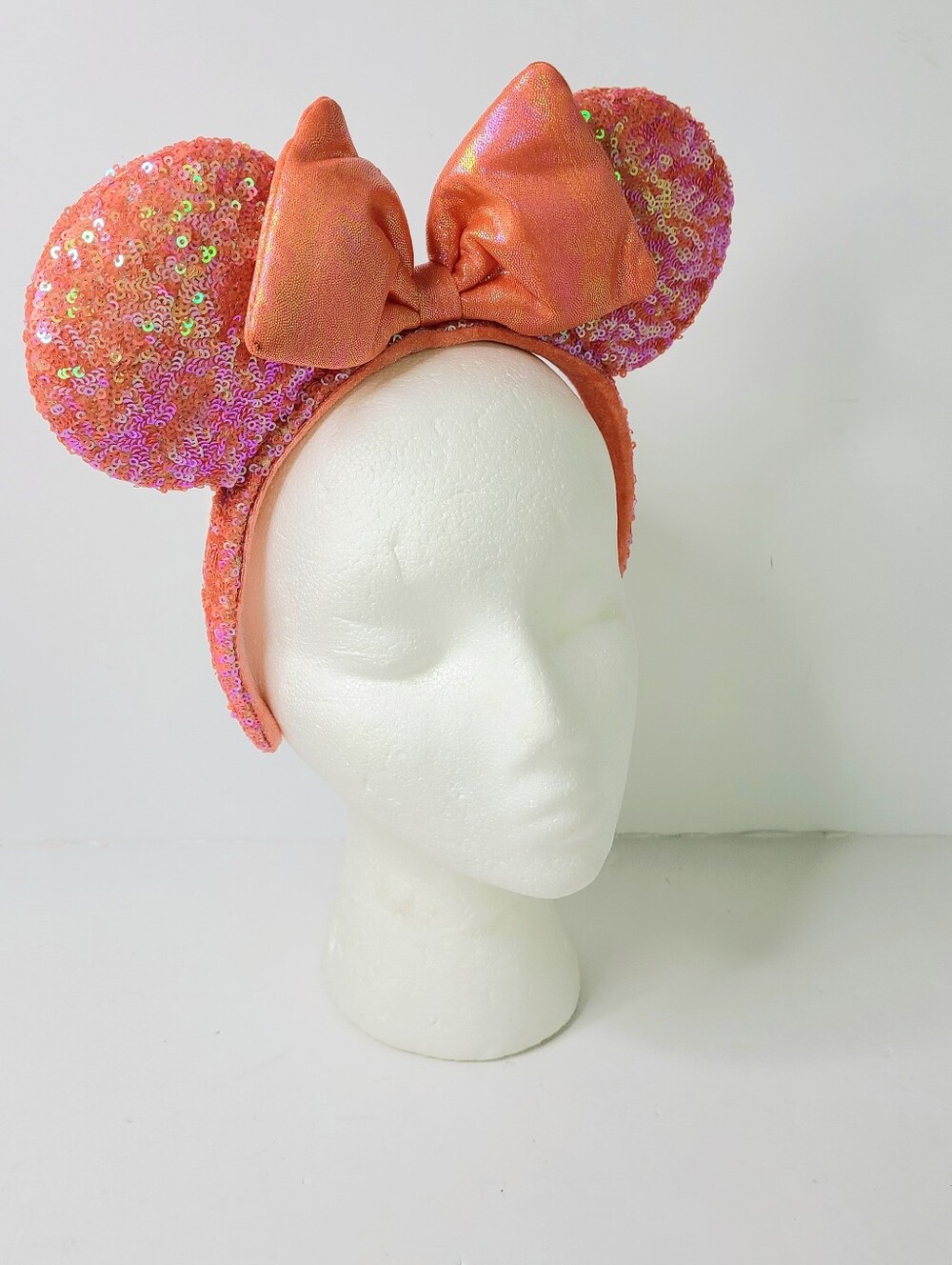 Disney Peach Orange Sequin Minnie Mouse Ears Headband